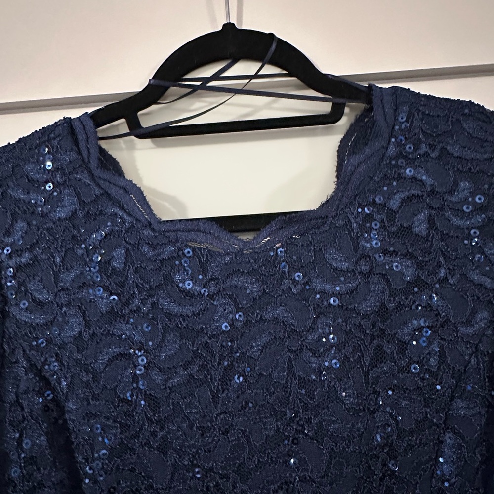 Alex Evenings Navy Lace Top Dress - Picture 2 of 6